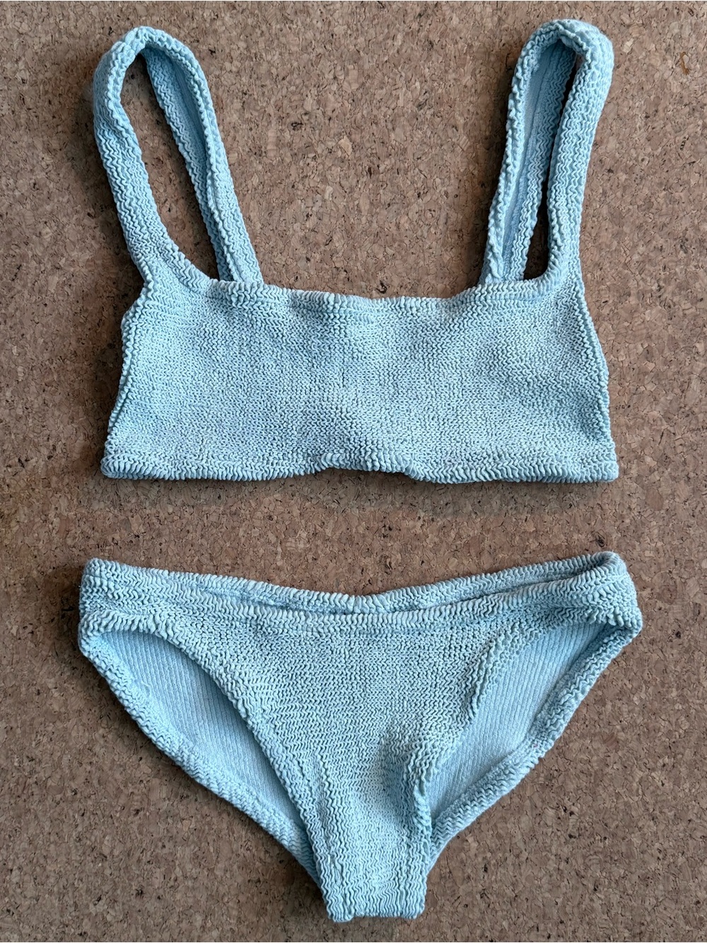 Hunza G Xandra Bikini Set Light Blue Crinkle One Size Swim